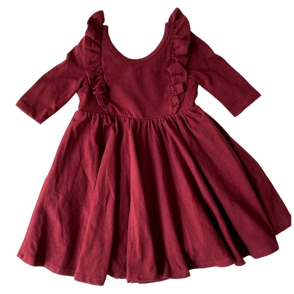 Remie Girl Ruffle Ballet Twirl Dress - Red Maroon Burgundy - 18-24M